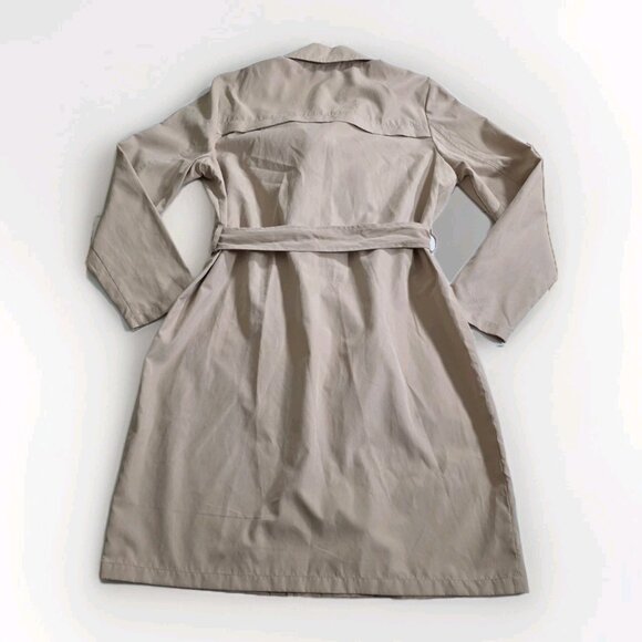 Vero Moda Wrap Coat Womens L Beige Belted Mid Length Pockets Lightweight Preppy - Picture 14 of 16